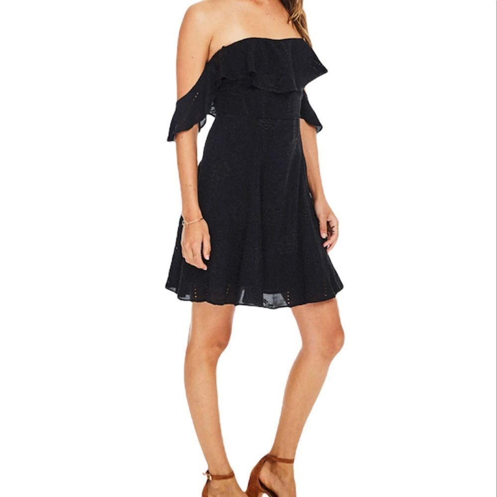 Off-Shoulder Ruffle Mini Dress in Black